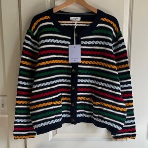 La Ligne x Target 1X Striped Textured Knit Cardigan NWT Preppy Colorful Navy